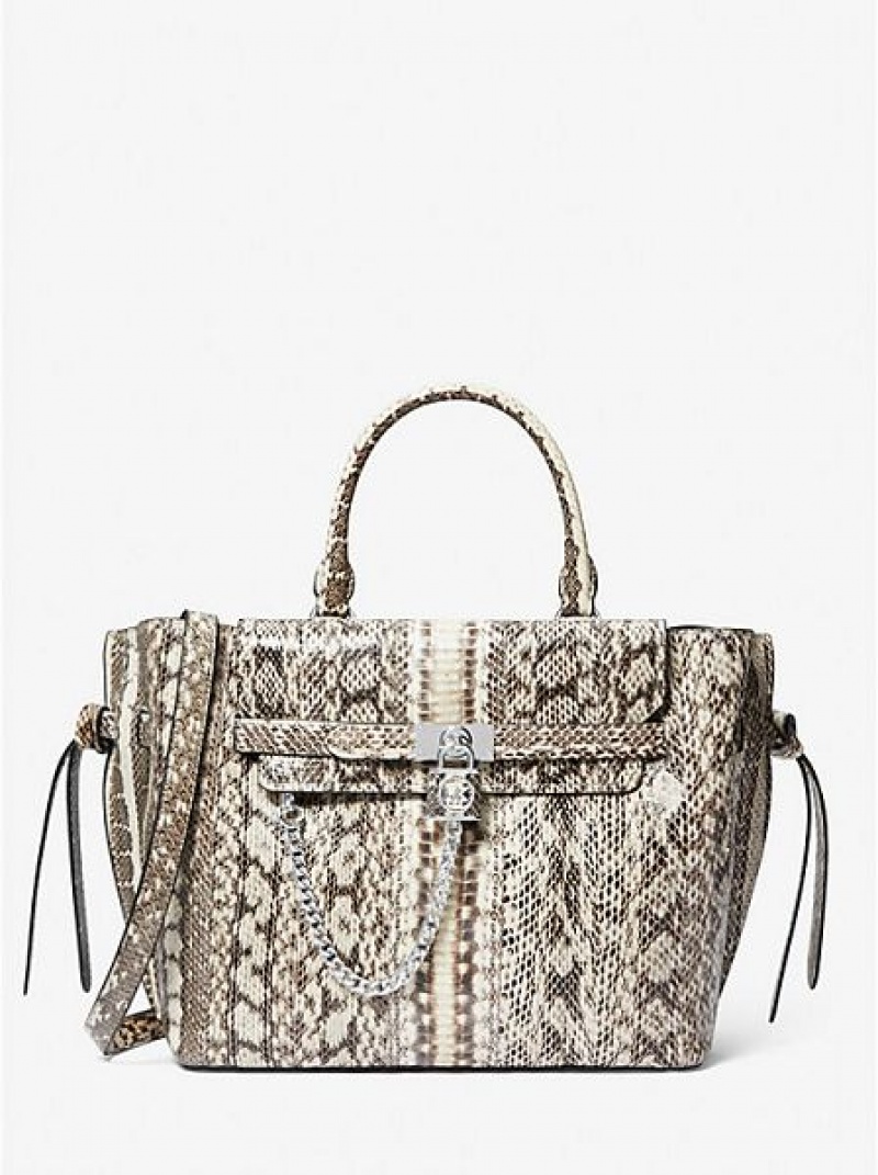 Bolso Satchel Michael Kors Hamilton Legacy Large Snakeskin Belted Mujer Beige | 60384RDEO