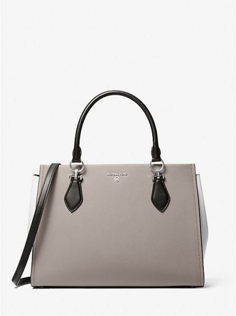 Bolso Satchel Michael Kors Marilyn Large Color-block Saffiano Cuero Mujer Gris Negras Blancas | 86357MNUX