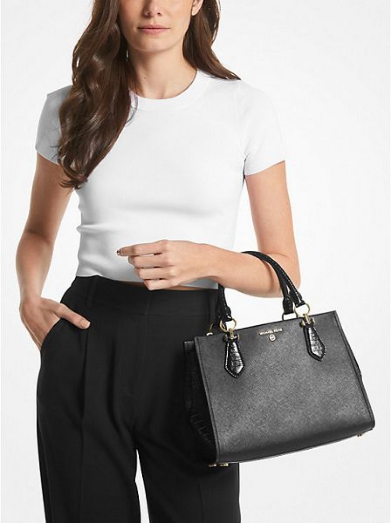 Bolso Satchel Michael Kors Marilyn Medium Saffiano Cuero Mujer Negras | 80346OXUQ