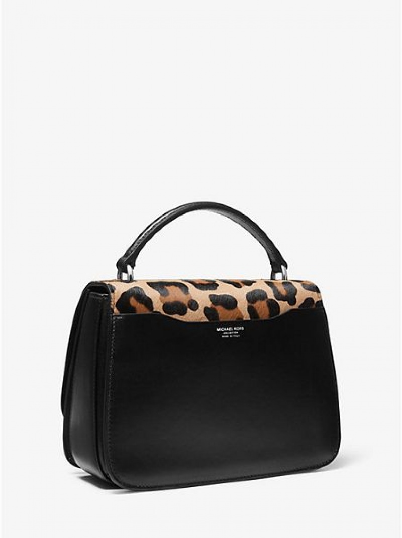 Bolso Satchel Michael Kors Mia Leopard Calf Hair Shoulder Mujer Negras Marrones | 58417FLRM