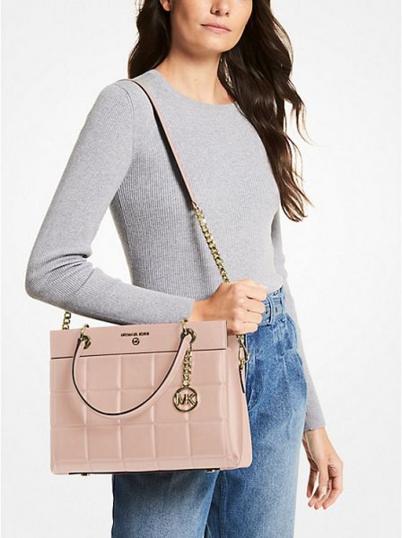 Bolso Satchel Michael Kors Susan Medium Acolchado Cuero Mujer Rosas | 51340QMPJ