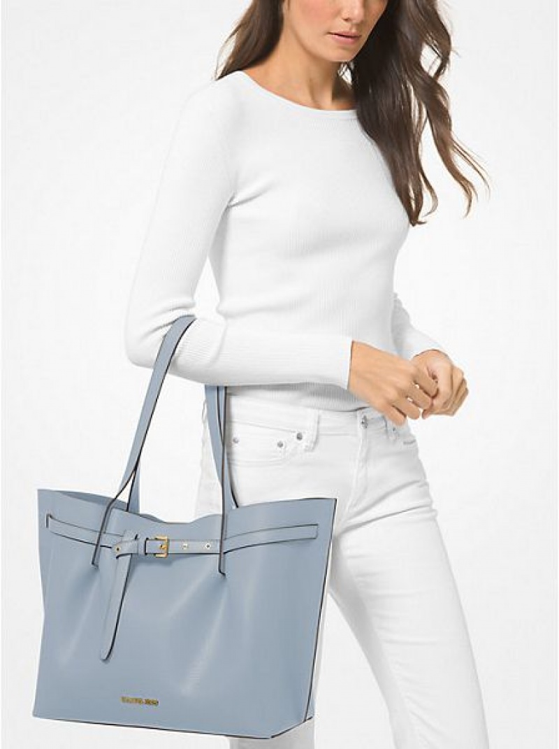 Bolso Tote Michael Kors Emilia Large Pebbled Cuero Mujer Azules | 48263ILUQ