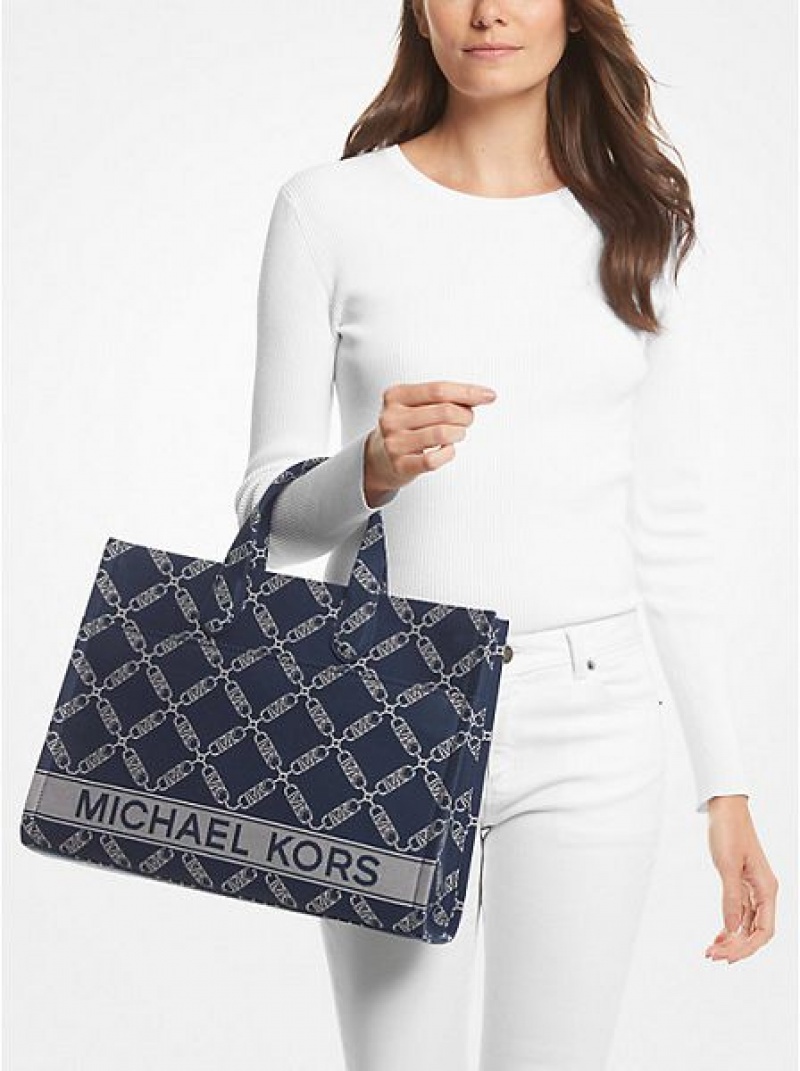 Bolso Tote Michael Kors Gigi Large Empire Logo Jacquard Mujer Azul Marino Multicolor | 67043VJTD