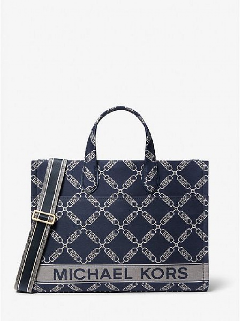 Bolso Tote Michael Kors Gigi Large Empire Logo Jacquard Mujer Azul Marino Multicolor | 67043VJTD