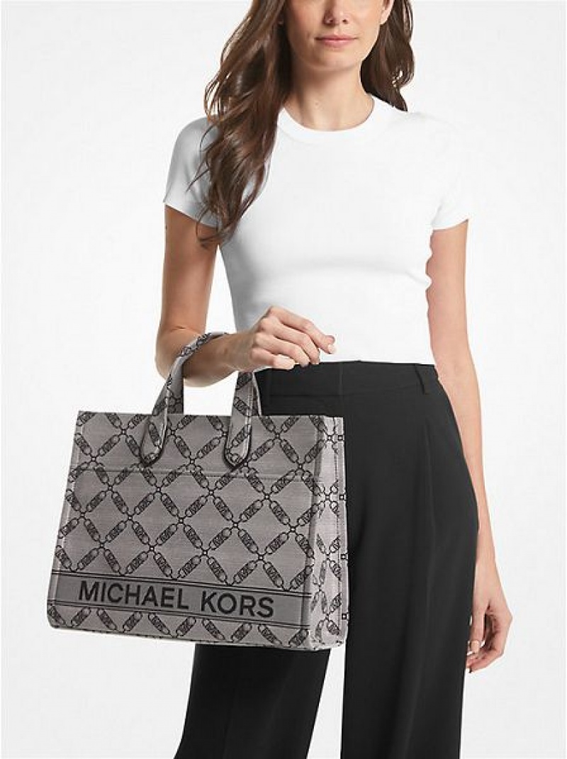 Bolso Tote Michael Kors Gigi Large Empire Logo Jacquard Mujer Beige Negras | 46895HTAP