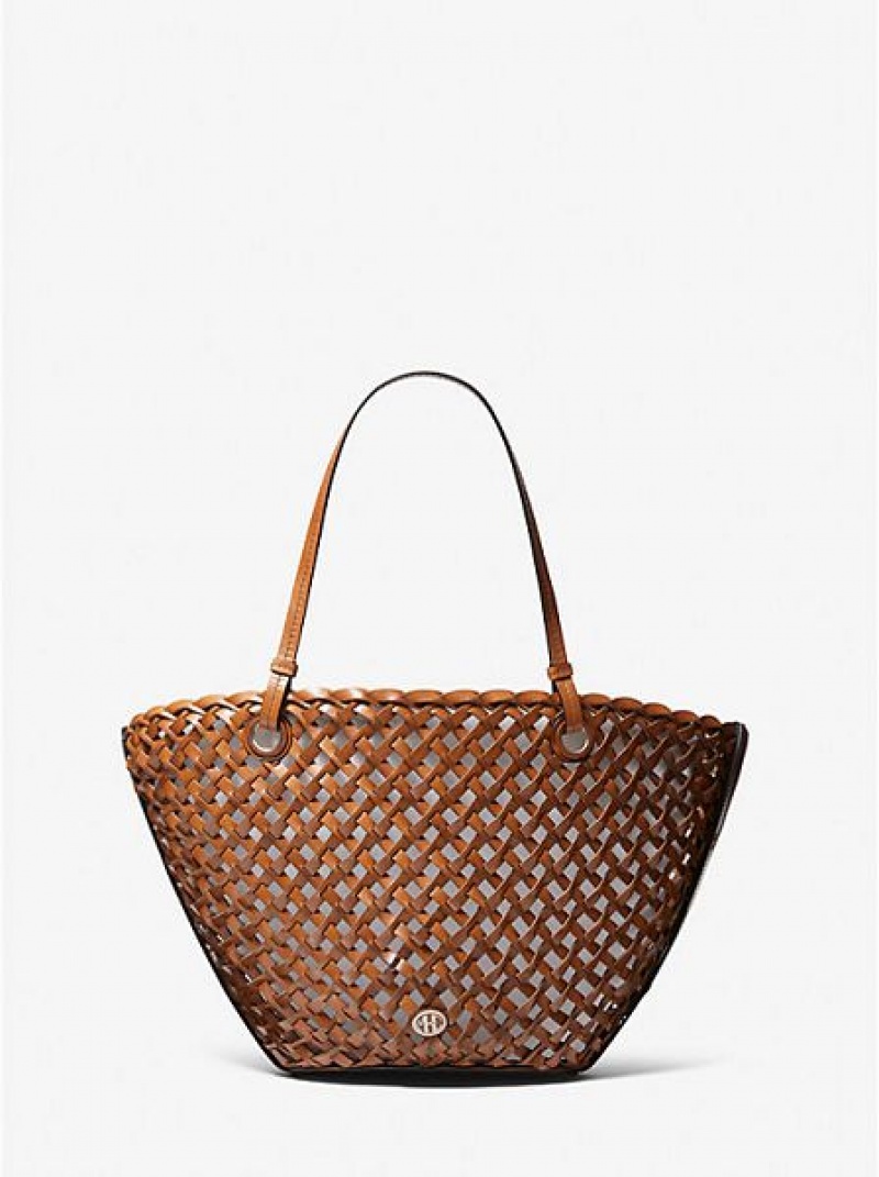 Bolso Tote Michael Kors Isabella Medium Hand-woven Cuero Mujer Marrones | 61035NJMQ