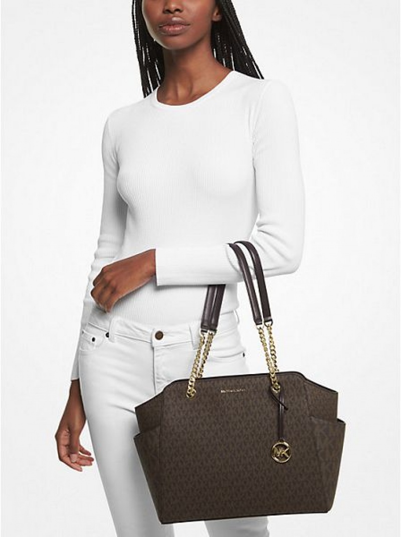 Bolso Tote Michael Kors Jacquelyn Medium Logo Mujer Chocolate | 97385DXST