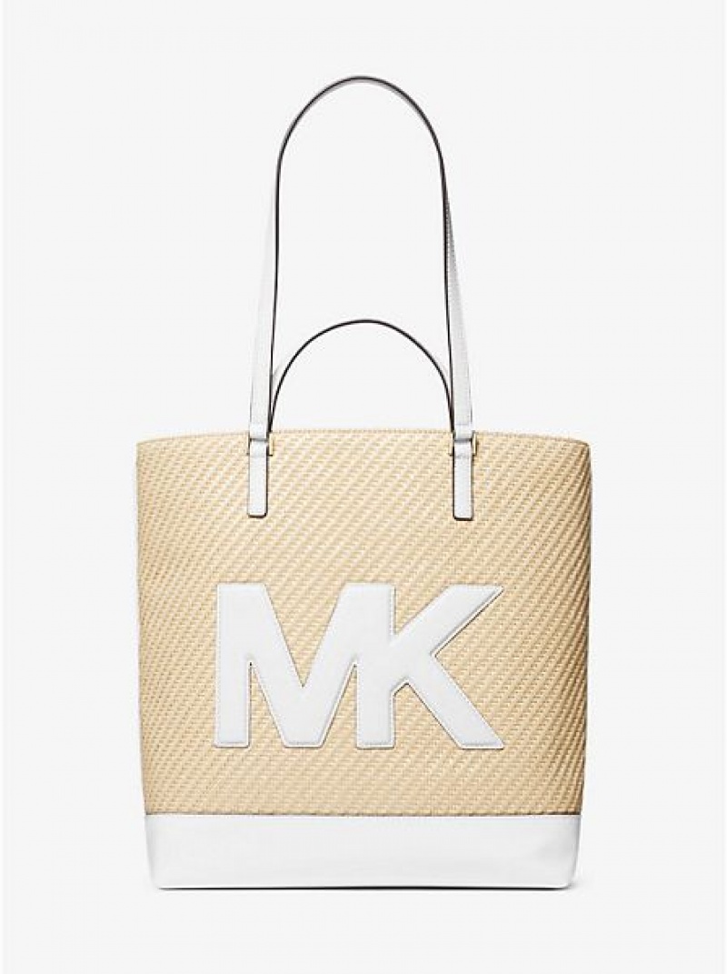 Bolso Tote Michael Kors Kelli Large Logo Straw Mujer Blancas | 34579EBAW