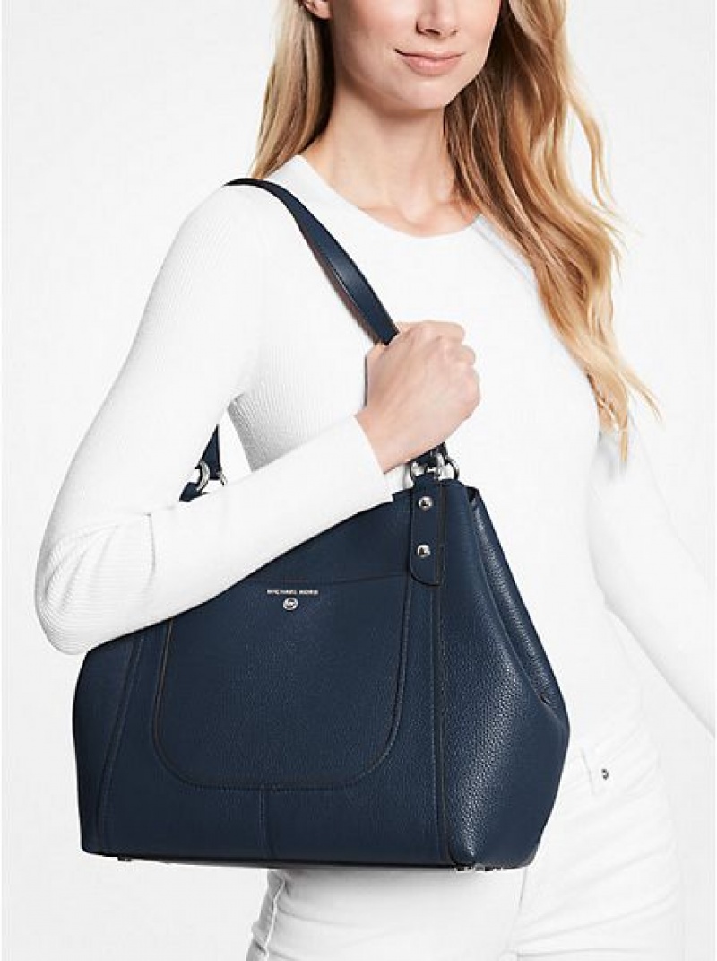 Bolso Tote Michael Kors Molly Large Pebbled Cuero Mujer Azul Marino | 26901ZVBD