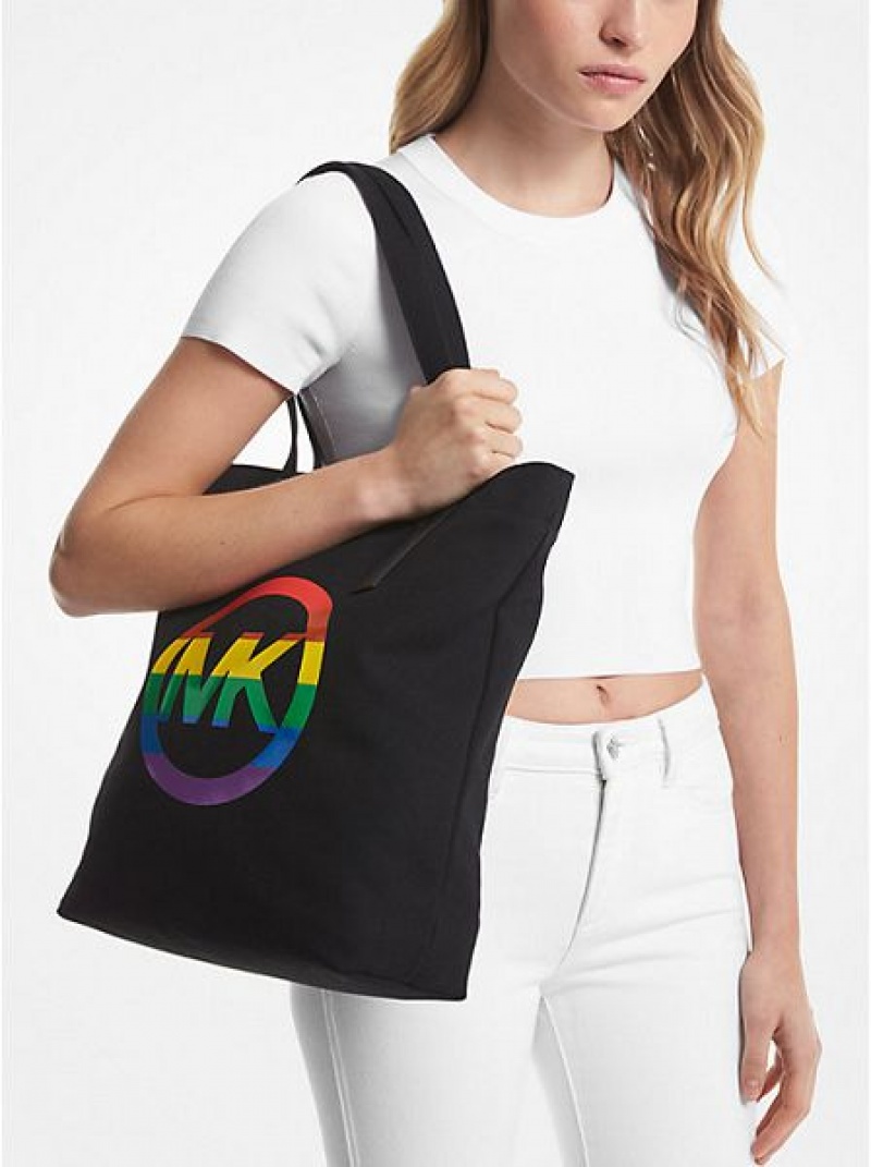 Bolso Tote Michael Kors Pride Rainbow Logo Algodon Mujer Negras | 28756RQOU