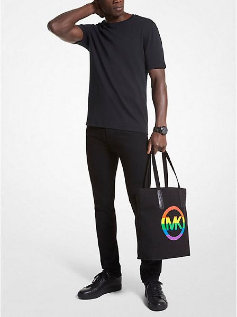 Bolso Tote Michael Kors Pride Rainbow Logo Algodon Mujer Negras | 28756RQOU