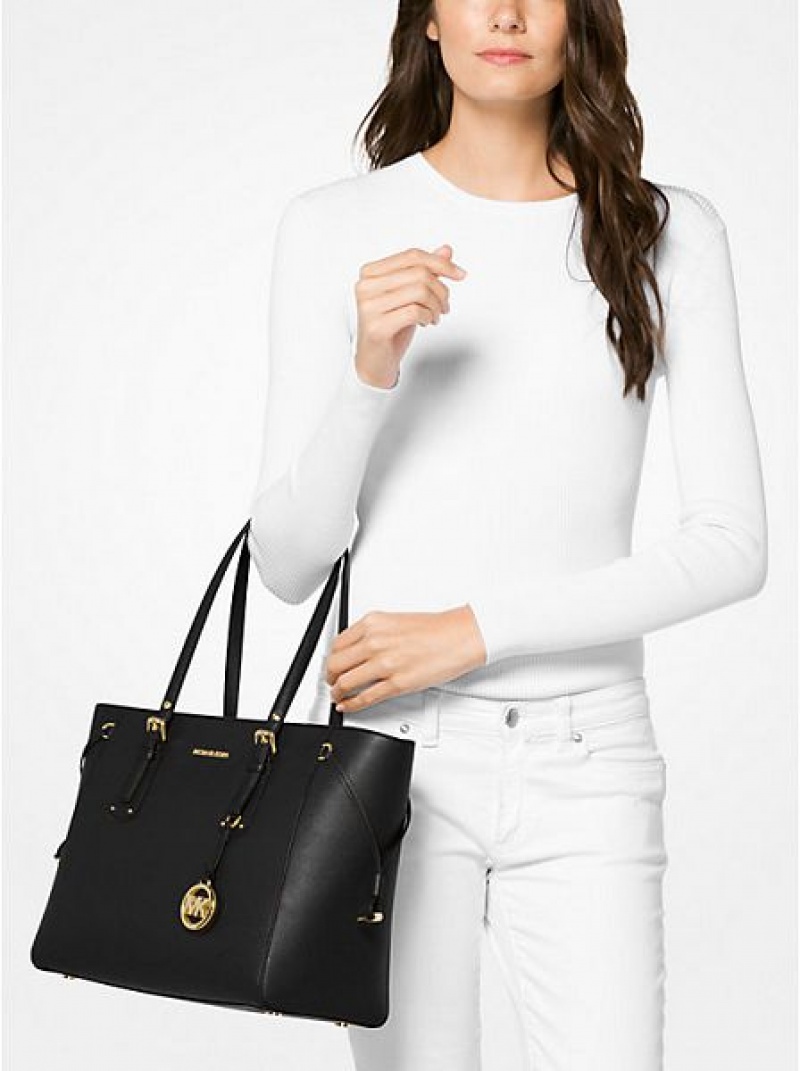 Bolso Tote Michael Kors Voyager Medium Crossgrain Cuero Mujer Negras | 27098LCDK