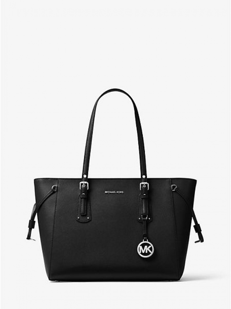 Bolso Tote Michael Kors Voyager Medium Crossgrain Cuero Mujer Negras | 58409JIUR