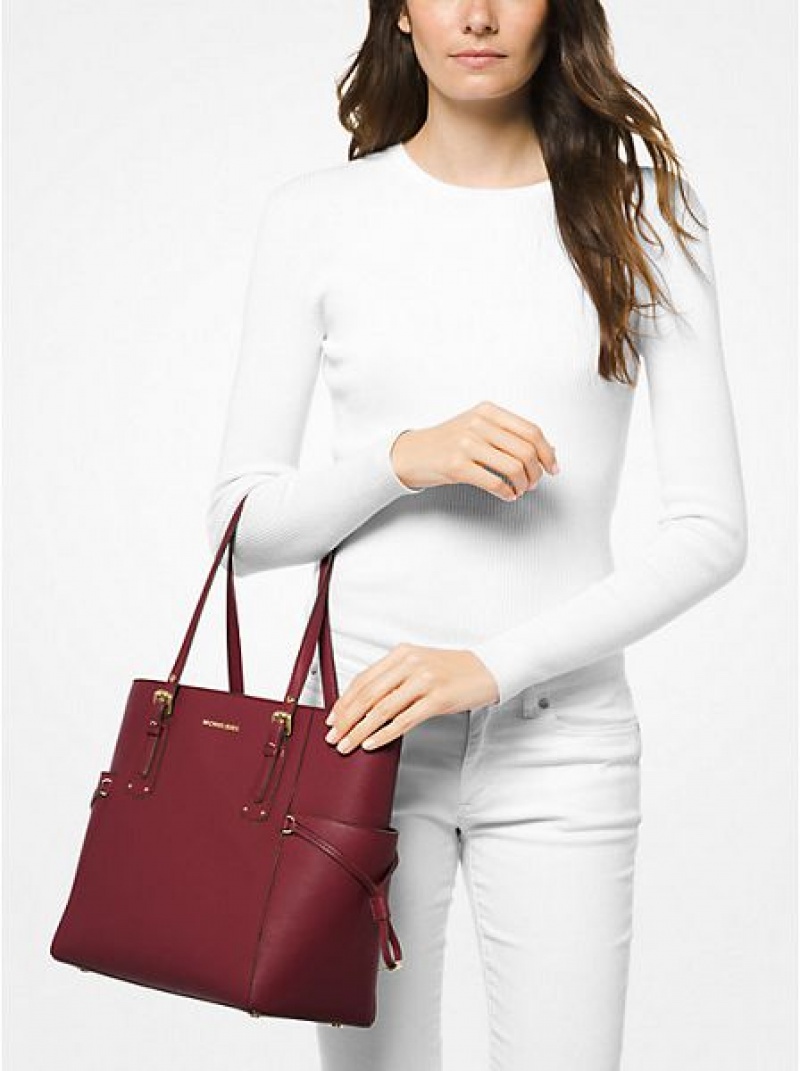 Bolso Tote Michael Kors Voyager Small Crossgrain Cuero Mujer Burdeos | 36981LZFW