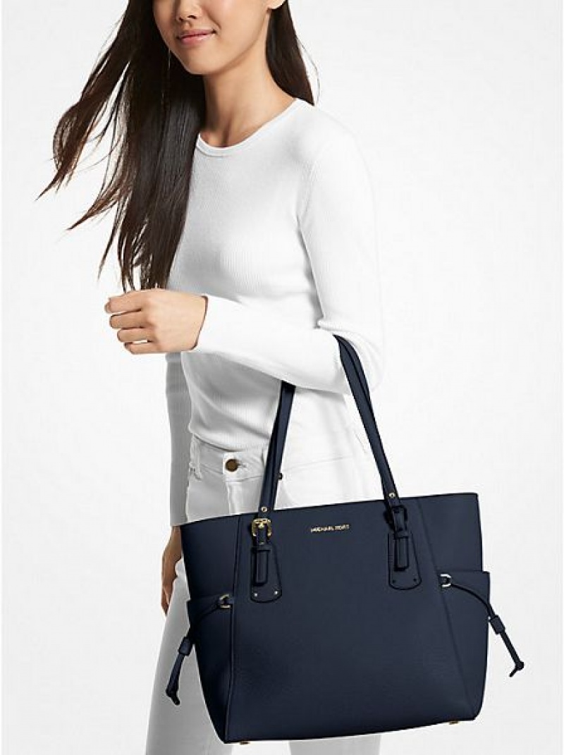 Bolso Tote Michael Kors Voyager Small Pebbled Cuero Mujer Azul Marino | 34105ROGW