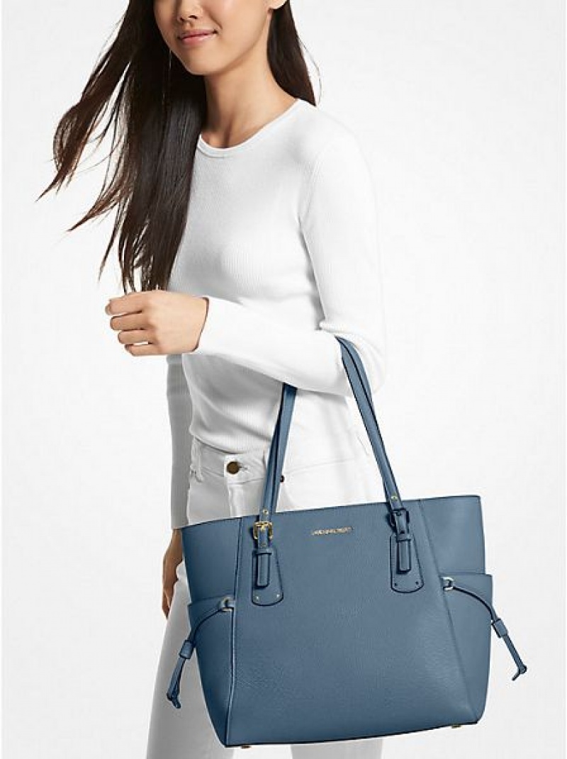 Bolso Tote Michael Kors Voyager Small Pebbled Cuero Mujer Azules | 40571ASDJ