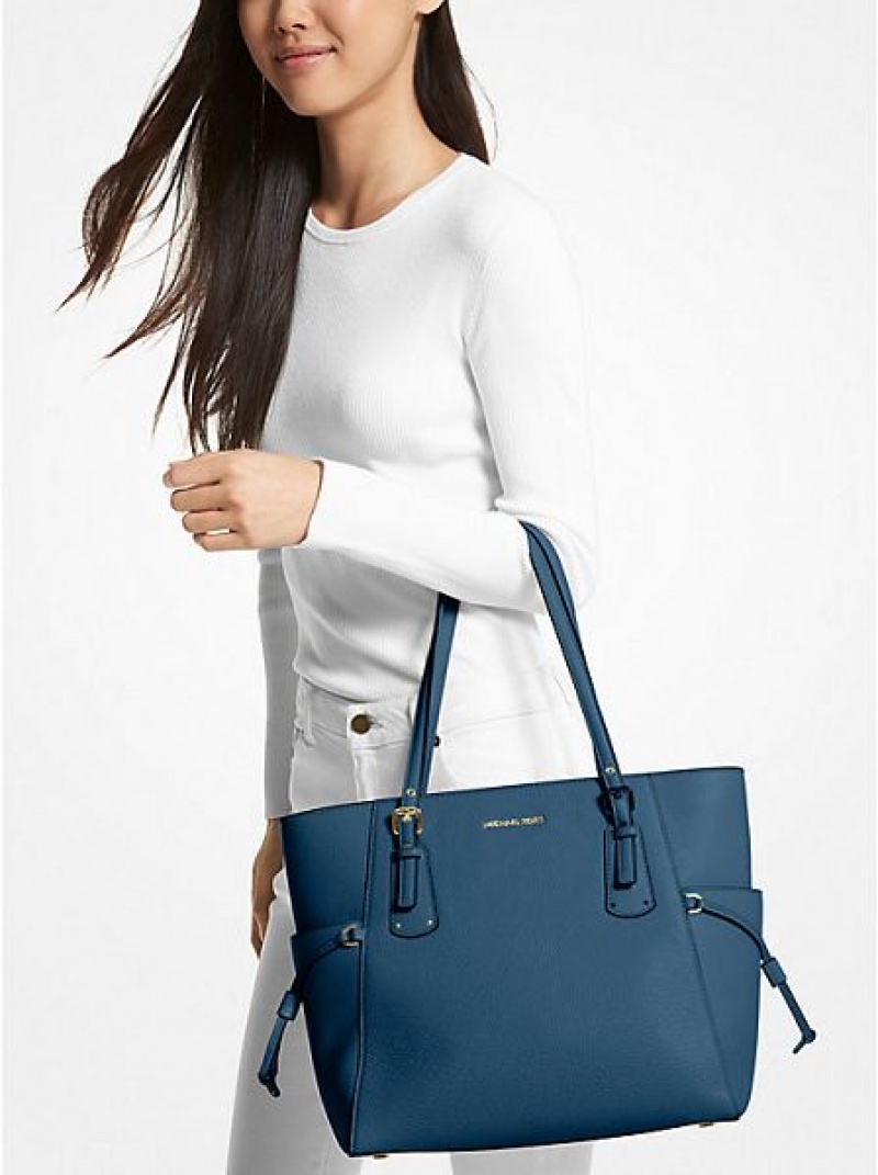 Bolso Tote Michael Kors Voyager Small Pebbled Cuero Mujer Azules | 40916UGRM