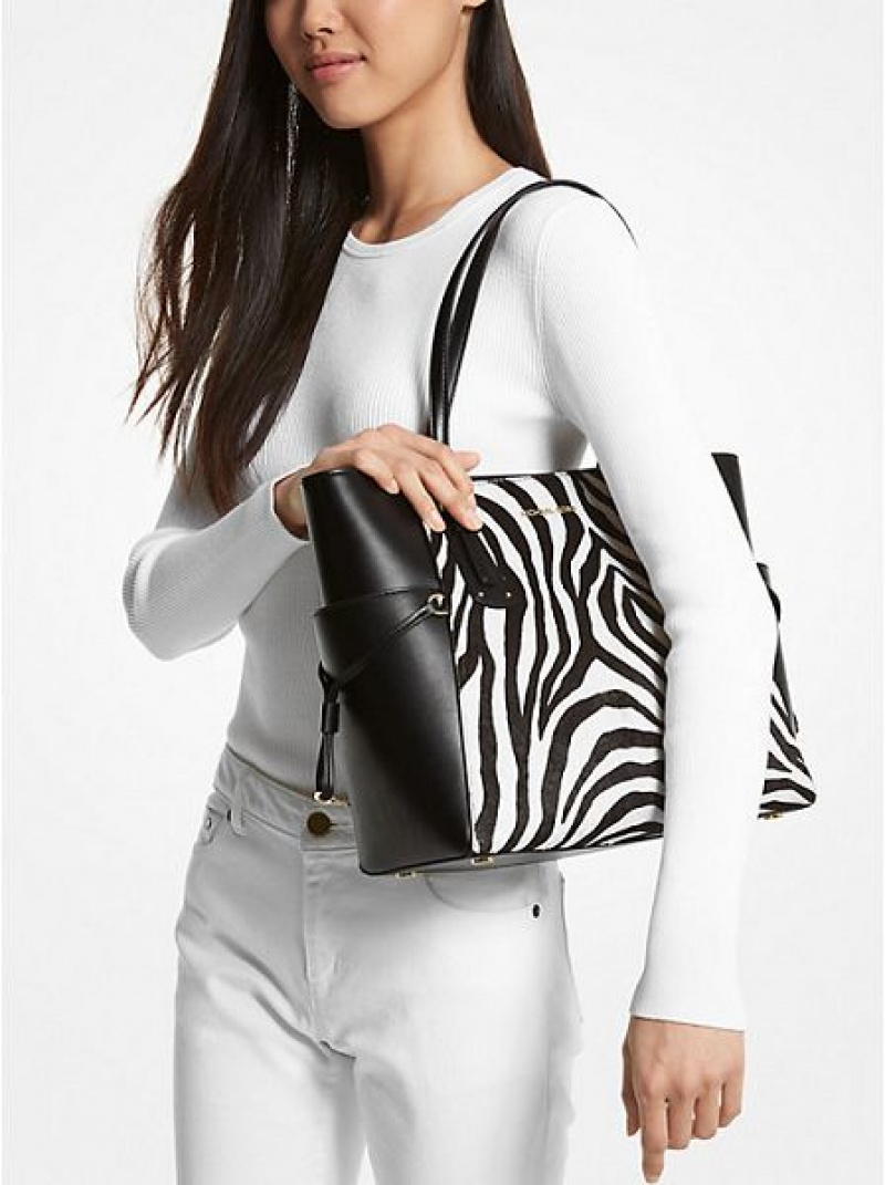 Bolso Tote Michael Kors Voyager Small Zebra Printed Calf Hair Mujer Negras | 62154JRTN