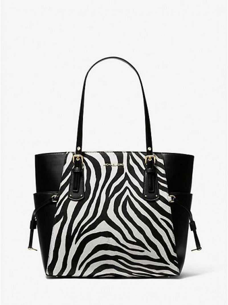 Bolso Tote Michael Kors Voyager Small Zebra Printed Calf Hair Mujer Negras | 62154JRTN