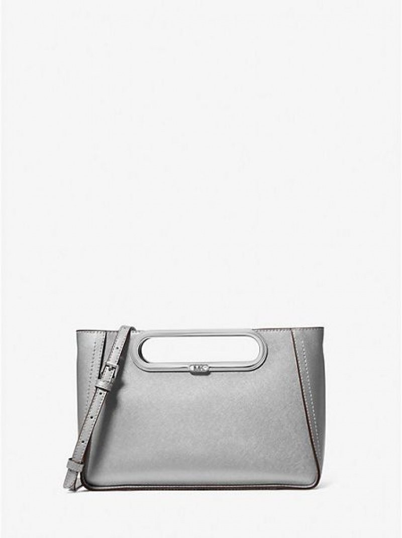 Bolsos Cruzados Michael Kors Chelsea Large Metallic Saffiano Cuero Convertible Mujer Plateadas | 42639EKZC