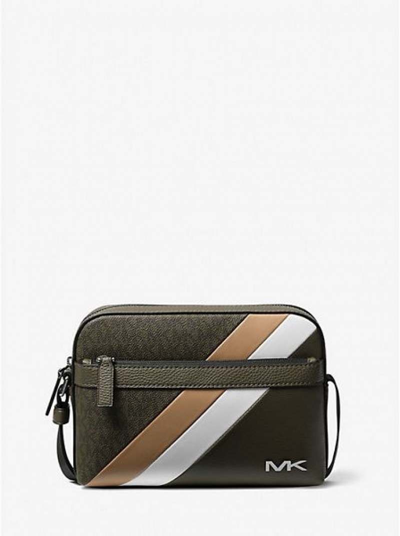 Bolsos Cruzados Michael Kors Cooper Logo Stripe And Faux Cuero Hombre Verde Oliva | 31048CSZY