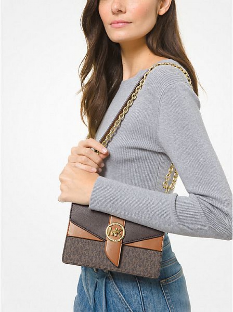 Bolsos Cruzados Michael Kors Greenwich Small Color-block Logo And Saffiano Cuero Mujer Marrones | 93702TPXL