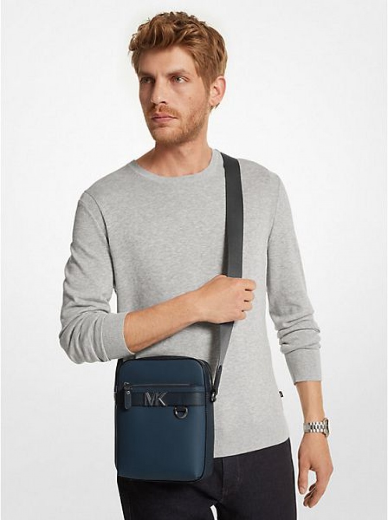 Bolsos Cruzados Michael Kors Hudson Cuero Hombre Azul Marino | 09728FHRT