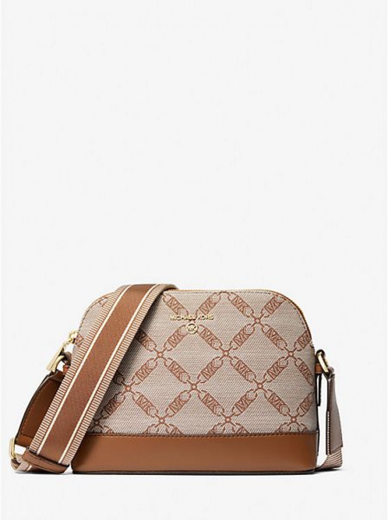 Bolsos Cruzados Michael Kors Jet Set Large Empire Logo Jacquard Dome Mujer Beige | 40298CSYT