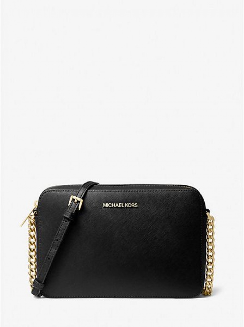 Bolsos Cruzados Michael Kors Jet Set Large Saffiano Cuero Mujer Negras | 67249QLTO