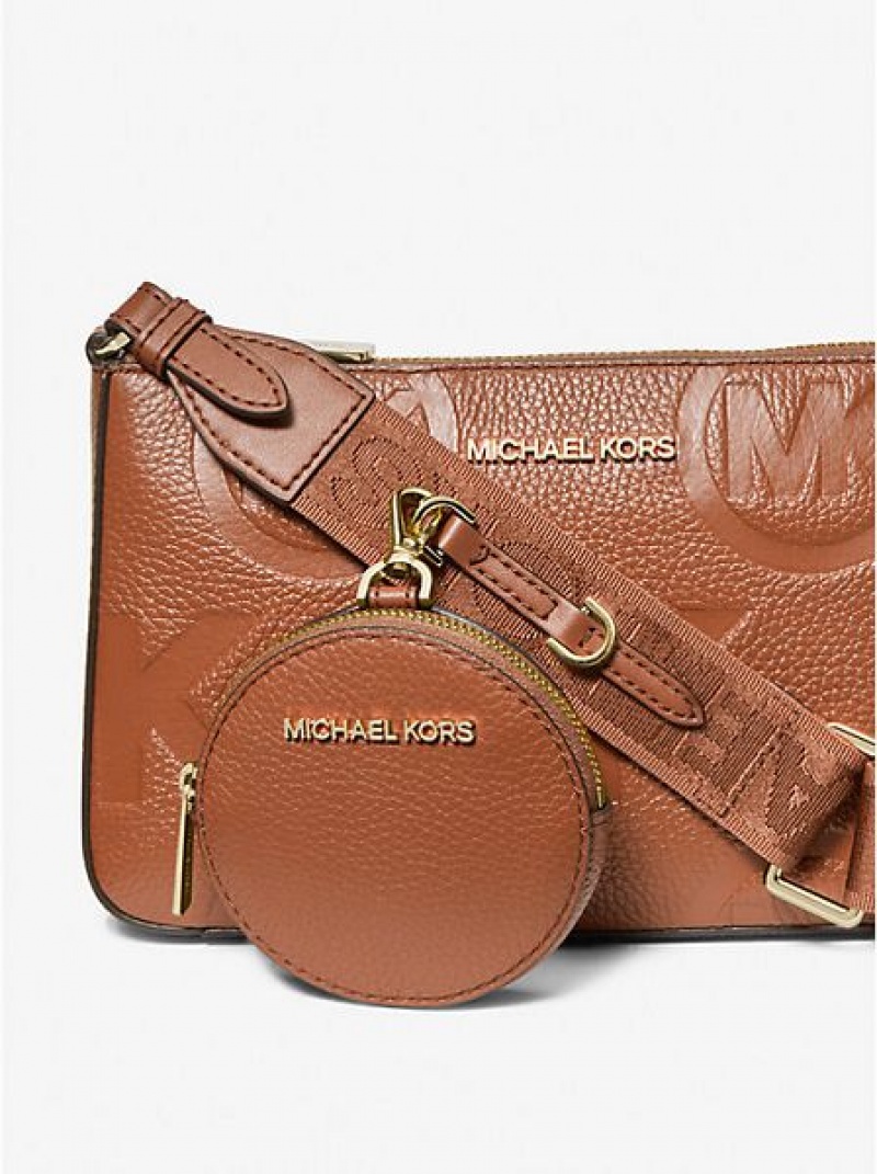 Bolsos Cruzados Michael Kors Jet Set Logo Embossed Cuero Mujer Marrones | 53410WTMR