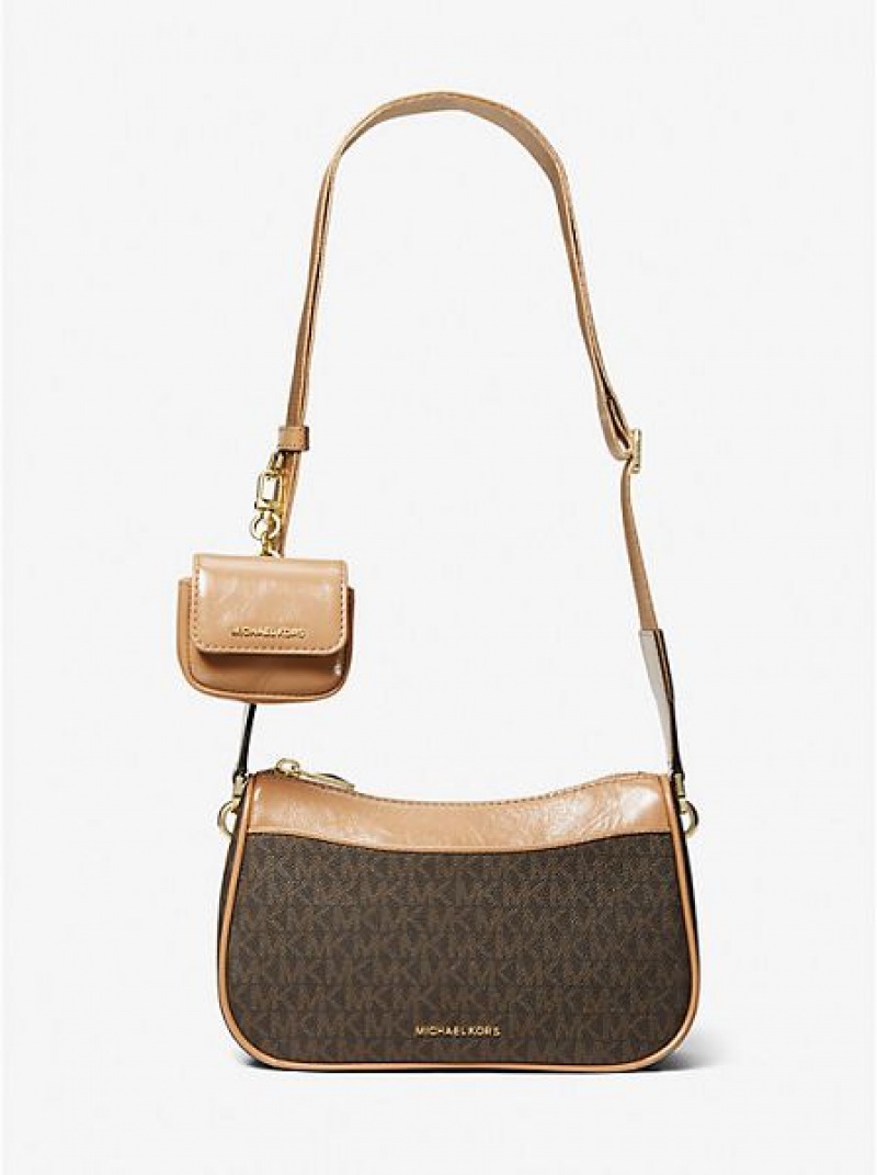 Bolsos Cruzados Michael Kors Jet Set Medium Logo And Cuero Mujer Marrones | 02864MACS