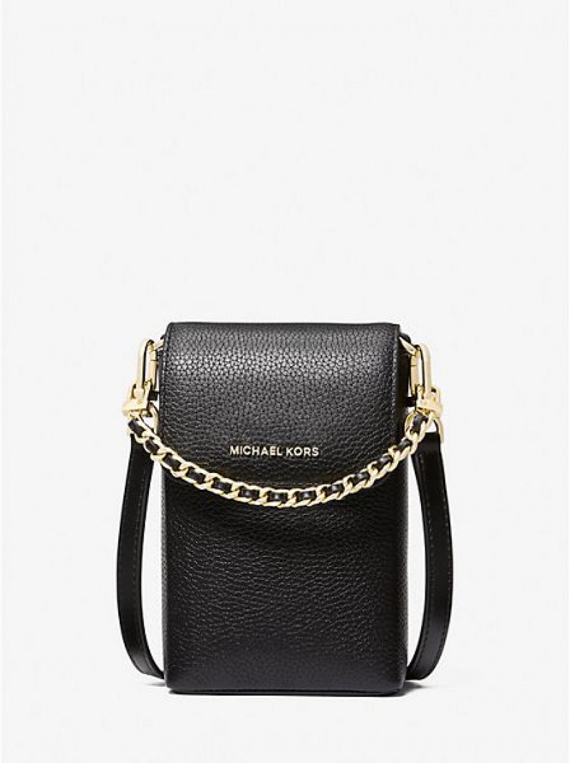 Bolsos Cruzados Michael Kors Jet Set Small Pebbled Cuero Chain-link Smartphone Mujer Negras | 84325YBMX