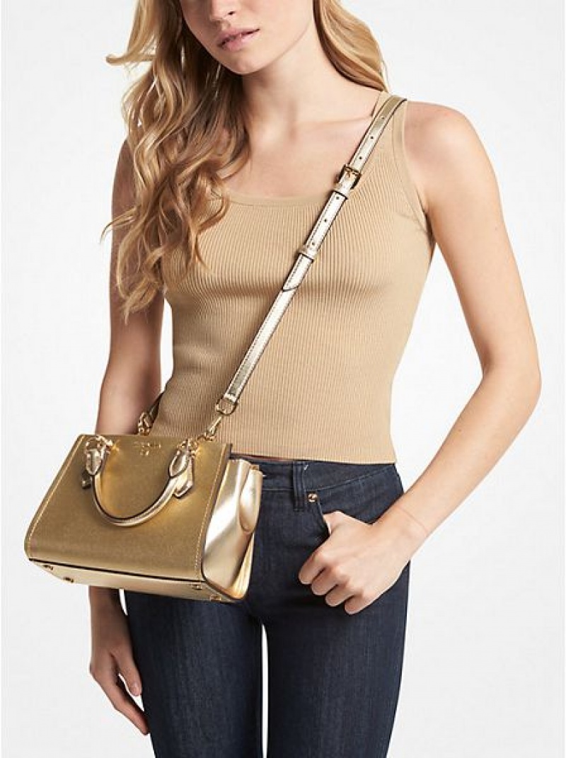 Bolsos Cruzados Michael Kors Marilyn Small Metallic Saffiano Cuero Mujer Doradas | 63095VLIY