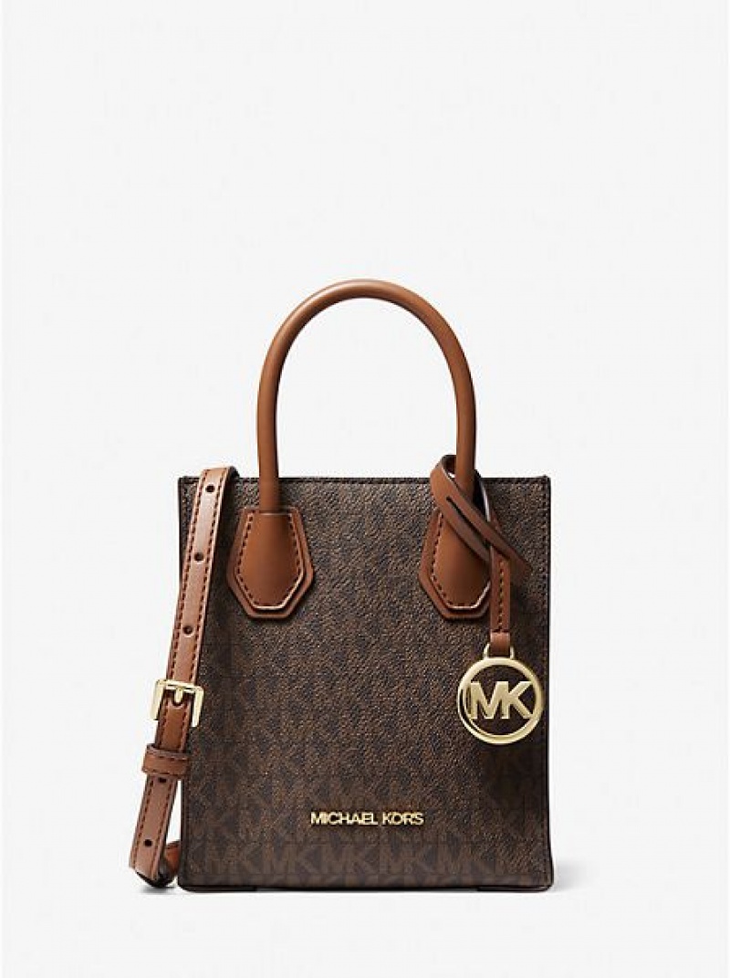 Bolsos Cruzados Michael Kors Mercer Extra-small Logo And Cuero Mujer Marrones | 96850EJBG