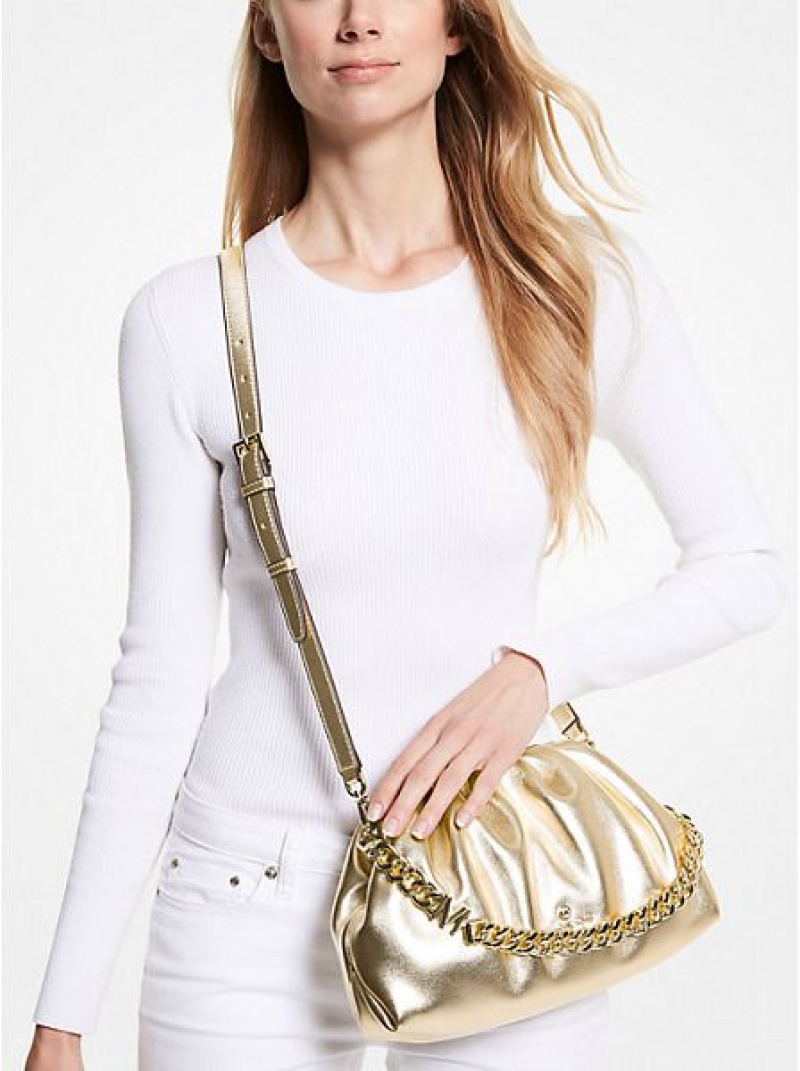 Bolsos Cruzados Michael Kors Nola Small Metallic Faux Cuero Mujer Doradas | 18370DQCH