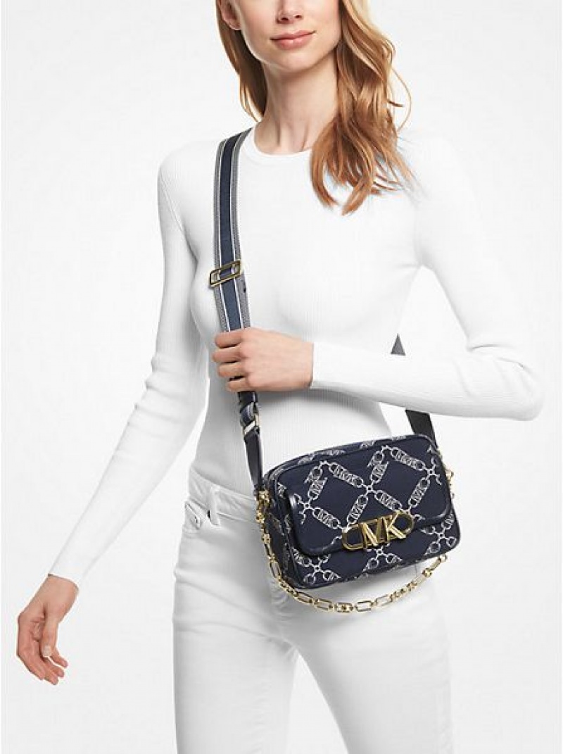 Bolsos Cruzados Michael Kors Parker Medium Empire Logo Jacquard Mujer Azul Marino Multicolor | 35912IQPT