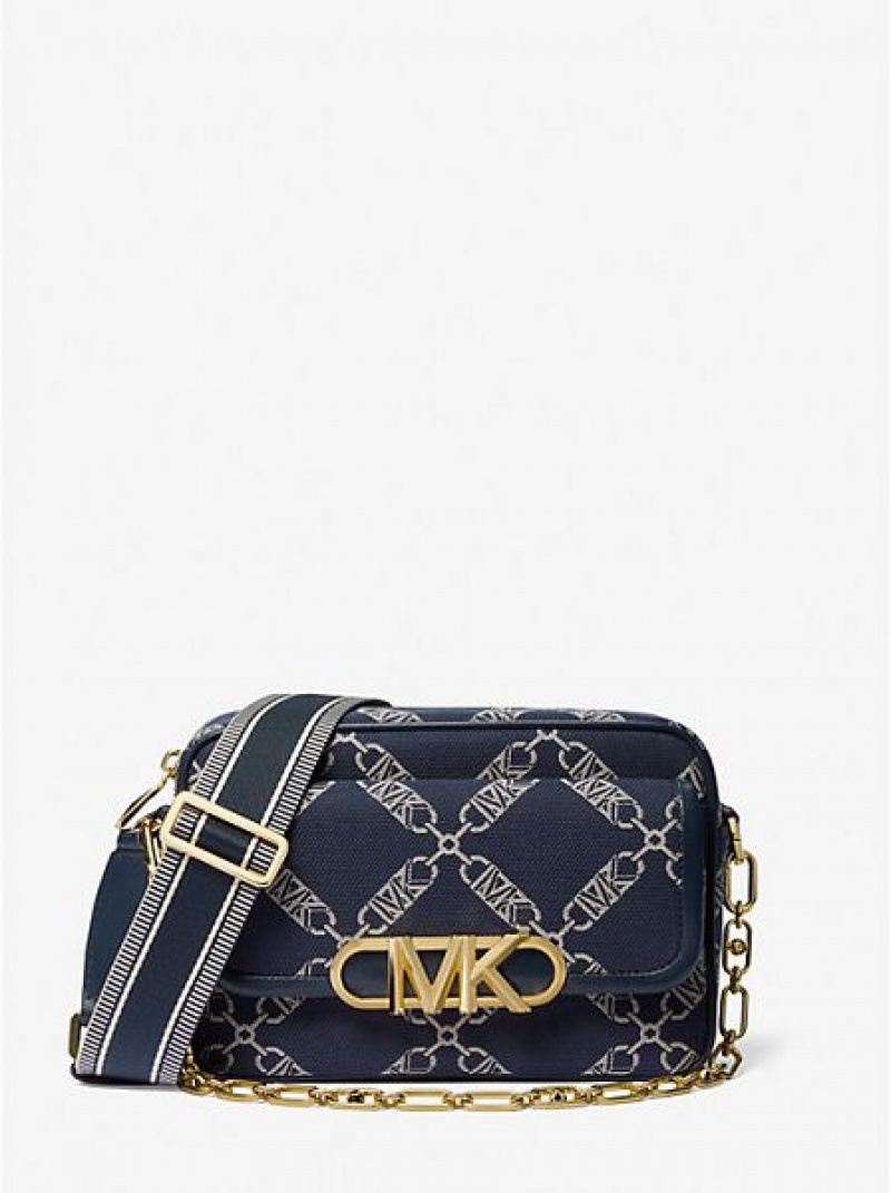 Bolsos Cruzados Michael Kors Parker Medium Empire Logo Jacquard Mujer Azul Marino Multicolor | 35912IQPT