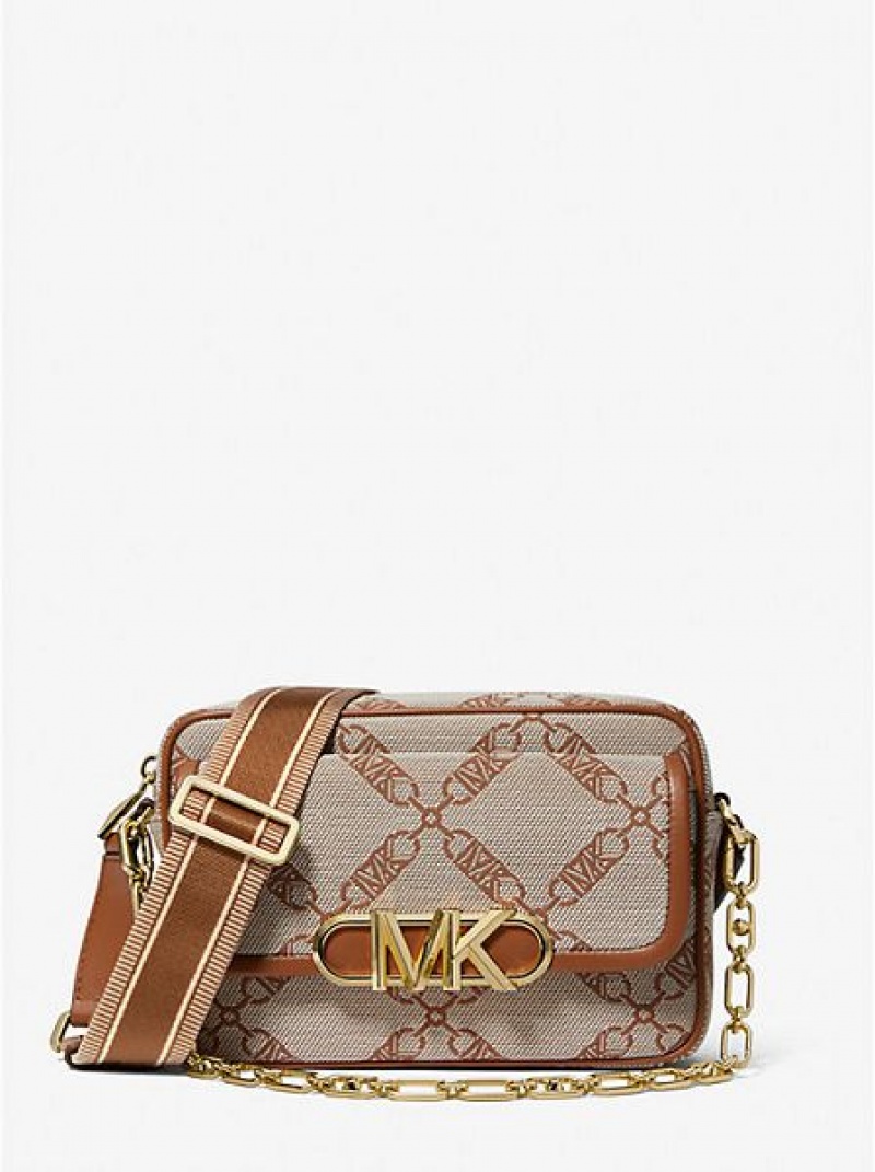 Bolsos Cruzados Michael Kors Parker Medium Empire Logo Jacquard Mujer Beige | 84230YQRS