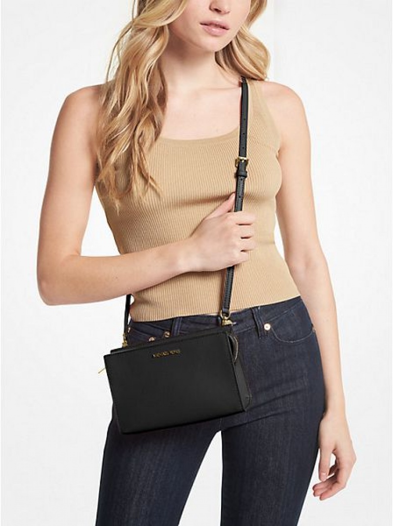 Bolsos Cruzados Michael Kors Sheila Small Faux Saffiano Cuero Mujer Negras | 15068EUQO