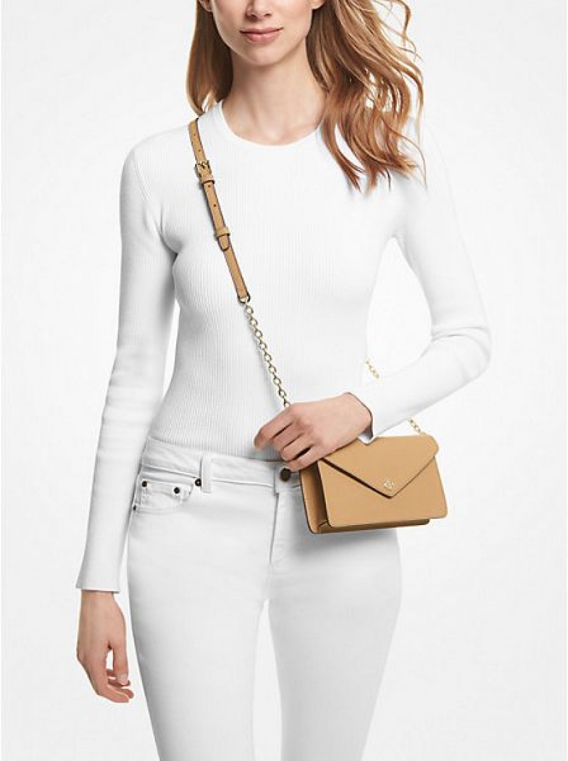 Bolsos Cruzados Michael Kors Small Saffiano Cuero Envelope Mujer Marrones | 93765PBMF