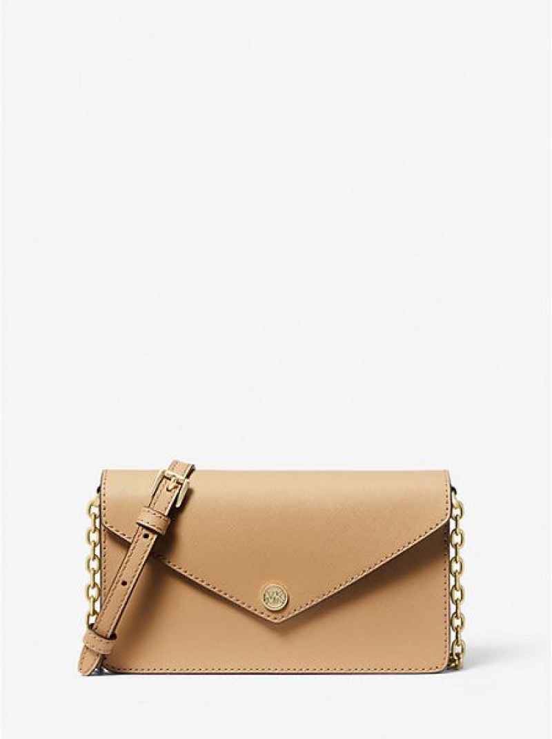 Bolsos Cruzados Michael Kors Small Saffiano Cuero Envelope Mujer Marrones | 93765PBMF