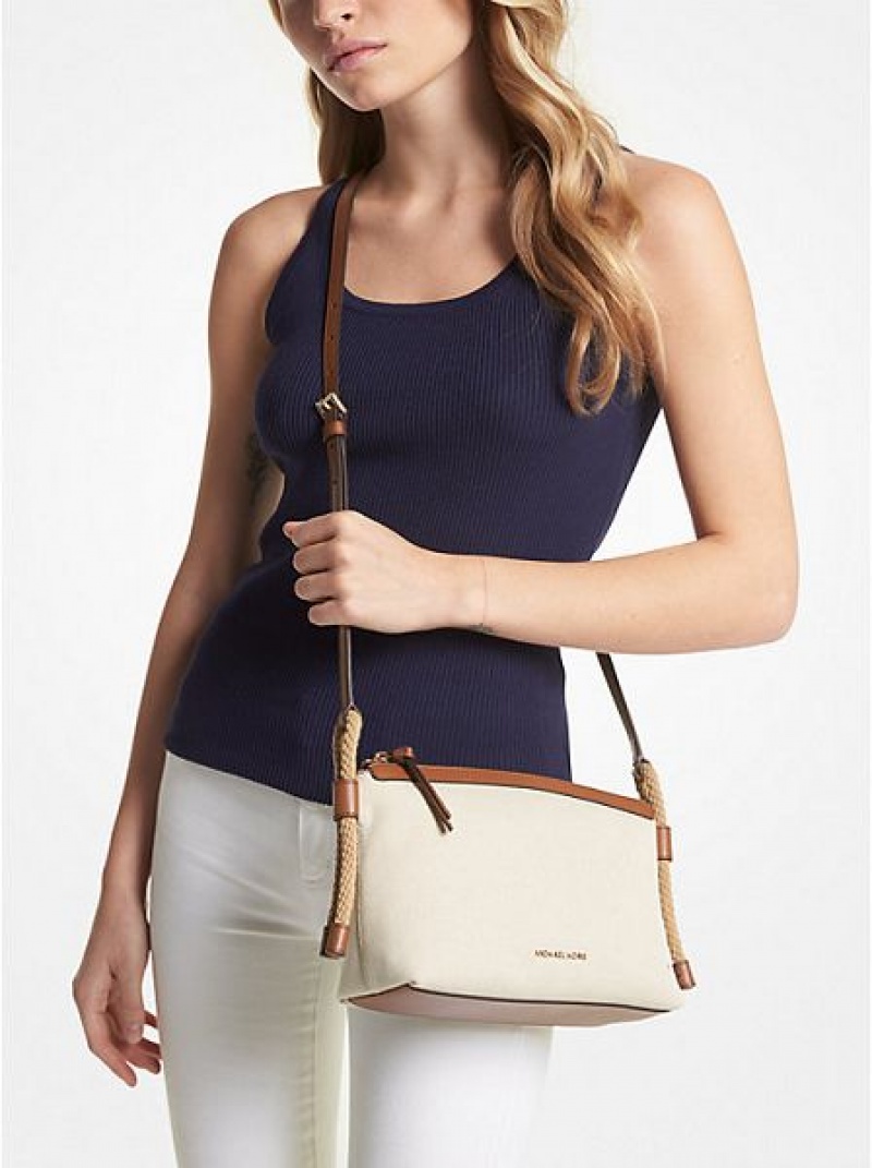 Bolsos Cruzados Michael Kors Talia Medium Algodon Lona Mujer Beige | 32517RPSD