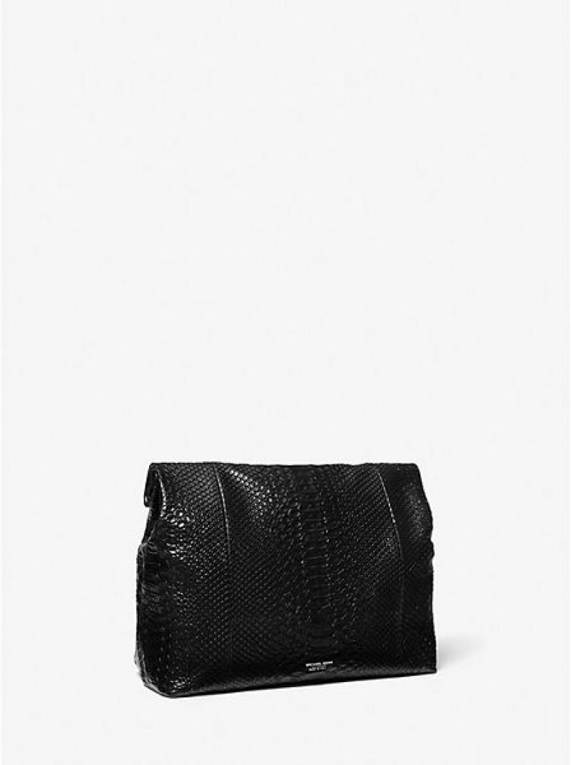 Bolsos De Mano Michael Kors Monogramme Python Embossed Cuero Lunch Box Mujer Negras | 73952YEOW