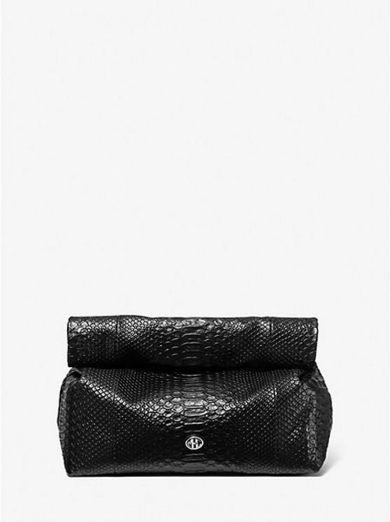 Bolsos De Mano Michael Kors Monogramme Python Embossed Cuero Lunch Box Mujer Negras | 73952YEOW