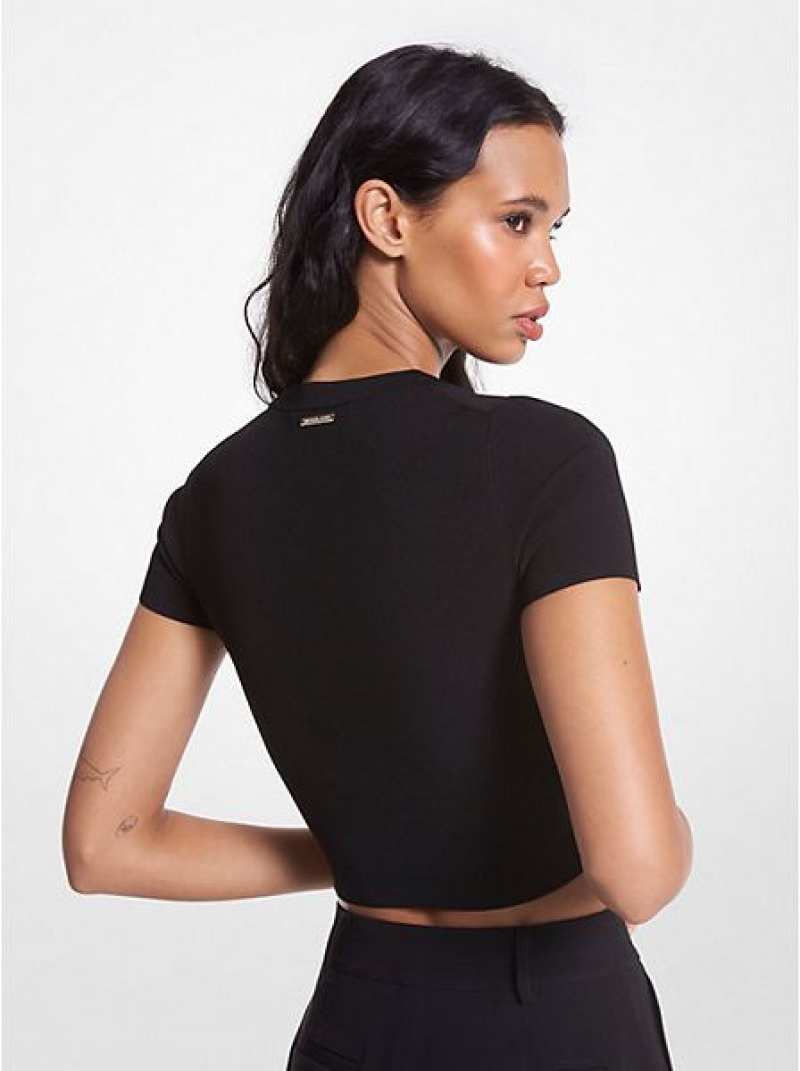 Camiseta Michael Kors Acanalado Stretch Viscose Cropped Mujer Negras | 31964AQYH