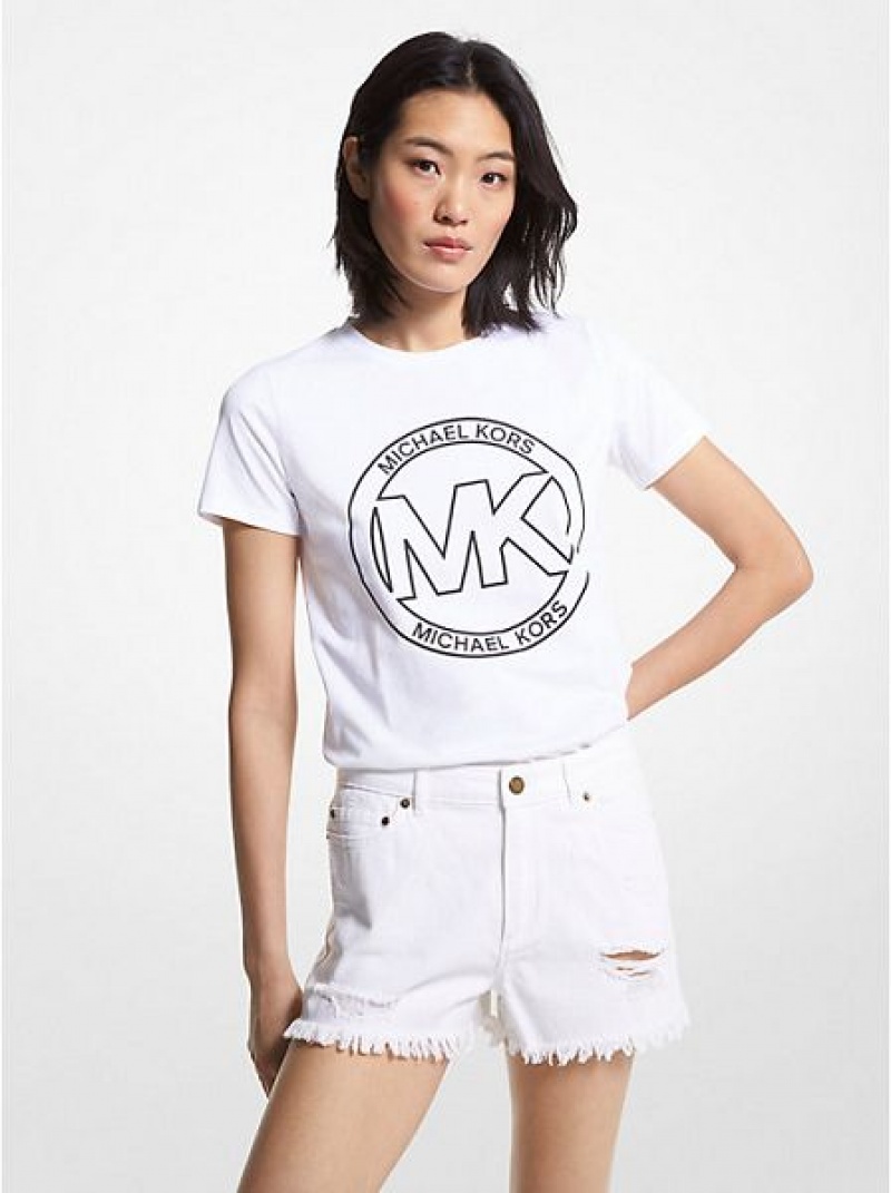 Camiseta Michael Kors Logo Charm Print Organic Algodon Mujer Blancas | 84520SLJA