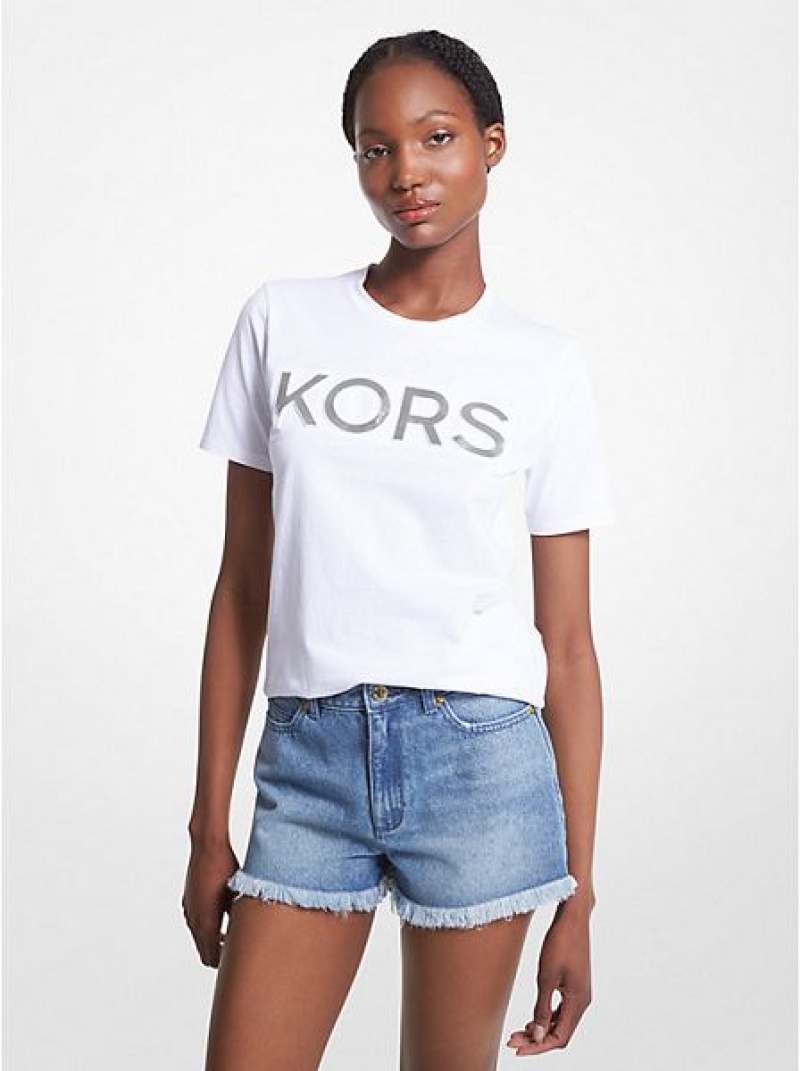 Camiseta Michael Kors Logo Organic Algodon Mujer Blancas | 41965YTJN