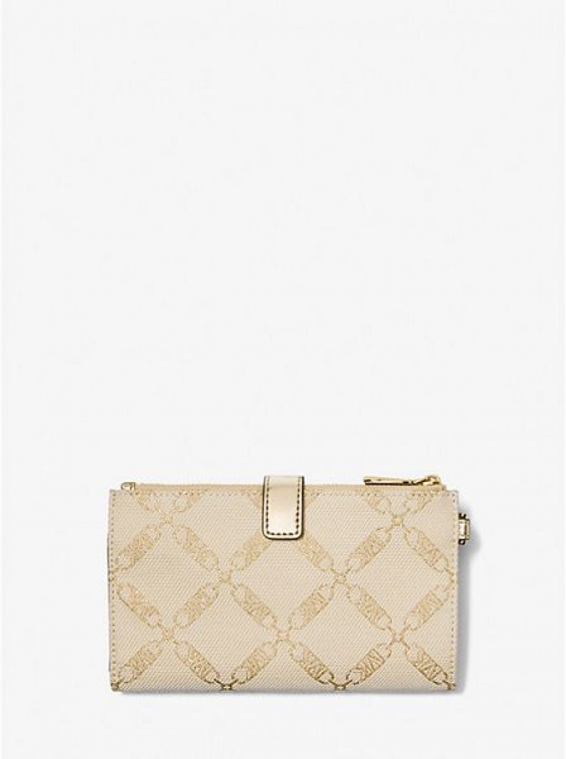 Carteras Michael Kors Adele Metallic Empire Logo Jacquard Smartphone Mujer Doradas Beige | 23485LZQY