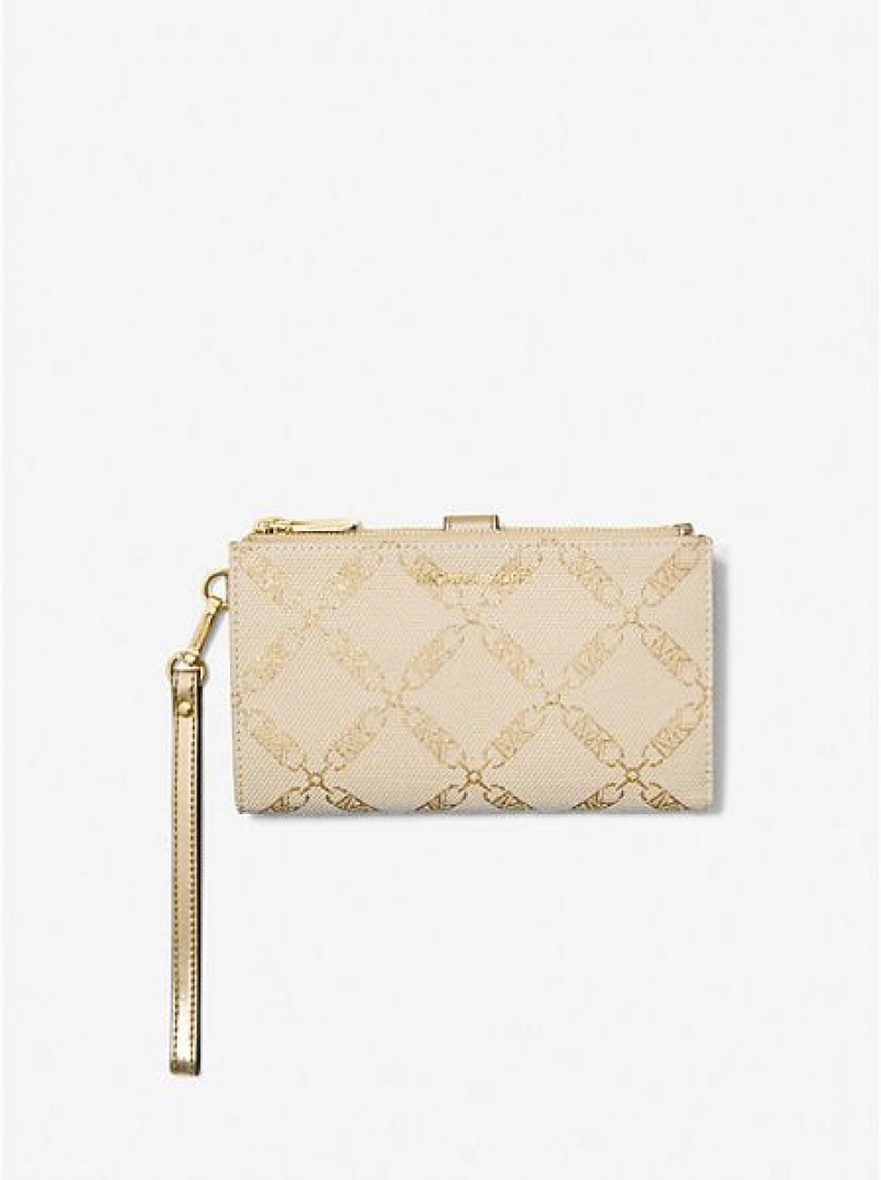 Carteras Michael Kors Adele Metallic Empire Logo Jacquard Smartphone Mujer Doradas Beige | 14069GKNR