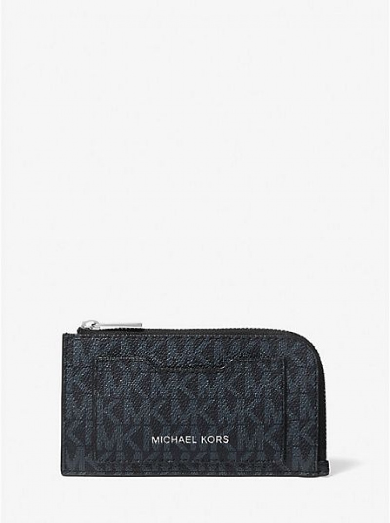 Carteras Michael Kors Logo Zip-around Card Case Hombre Negras Azul Marino | 08256VRFQ